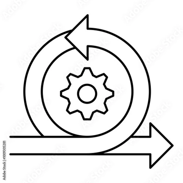 Fototapeta Agile Process vector icon, gear and cycle arrow icon, iterative development and continuous improvement illustration