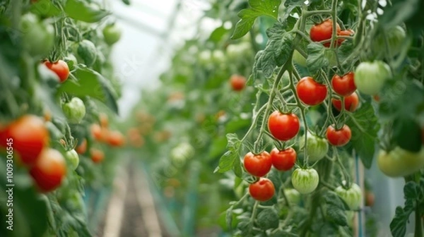Obraz Fresh tomatoes growing in a controlled environment