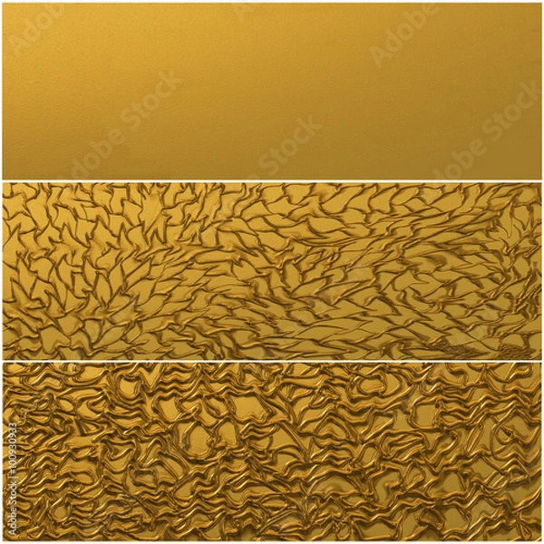 Obraz Gold background. Three banners. Floral and abstract element.