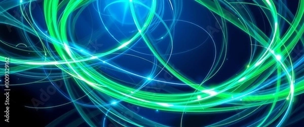 Fototapeta Futuristic glowing light flow, abstract vibrant energy streams, dynamic design for desktop screens