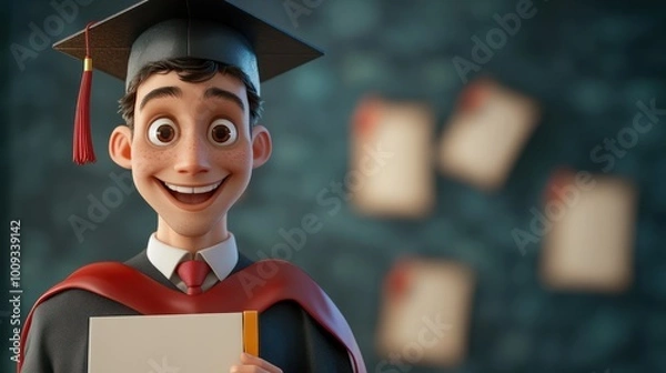 Fototapeta proud student holding diploma and smiling, representing academic achievement and graduation. This moment captures joy and excitement of completing educational journey