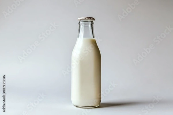 Fototapeta A simple image of a milk bottle sitting on a table, ready for use
