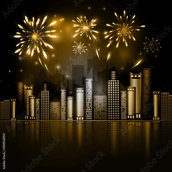 Fototapeta Night City Skyline with Fireworks