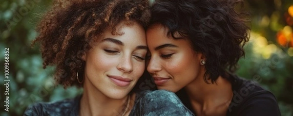 Fototapeta Married lesbian couple sitting together, Generative AI