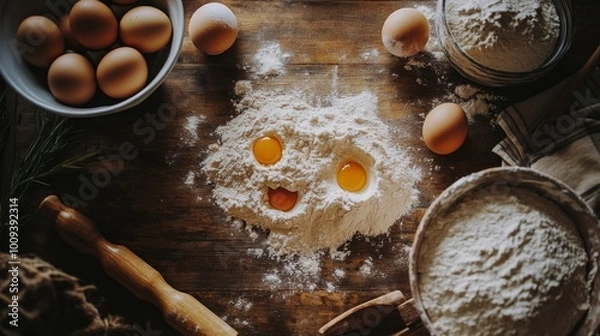 Fototapeta Fresh Ingredients for Homemade Baking Delight