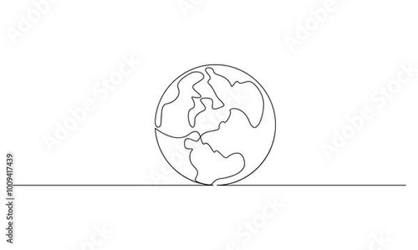 Fototapeta Vector continuous one simple single abstract line drawing of world map isolated on a white background
