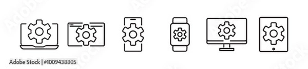 Fototapeta Gadget settings line icon set. Simple icon set of Update, upgrade, configuration, preferences, adjustments, operation, Containing options, progress bar install vector icon on transparent background.