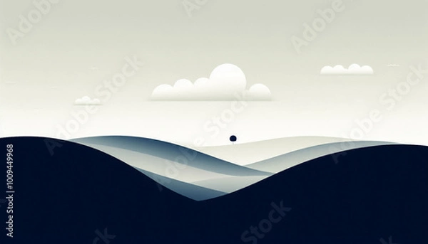 Fototapeta Illustration with landscape against blank background with space for text