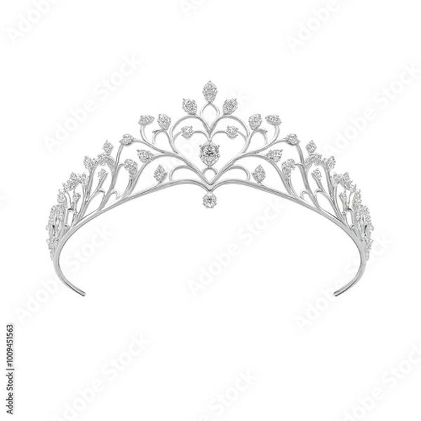 Obraz Silver tiara with intricate design, white isolate background transparent background
