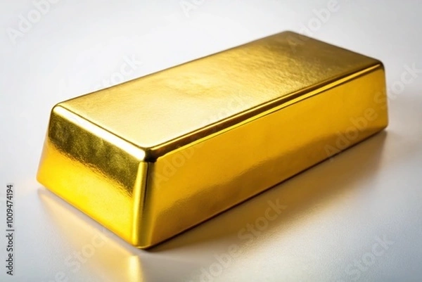 Fototapeta Shiny Gold Brick on a White Background for Financial Themes and Investment Concepts Displayed Creatively