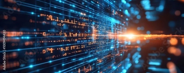 Fototapeta A vibrant digital background featuring glowing lines and data streams, symbolizing technology and innovation.