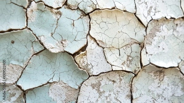 Fototapeta Close-up of peeling paint on a textured wall, revealing layers of color and age. Perfect for backgrounds and design projects.