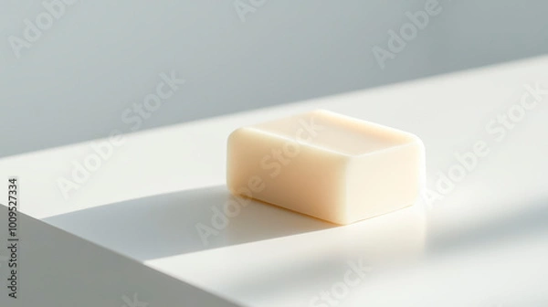 Fototapeta Bar of Soap on Smooth White Surface for Cleaning . 