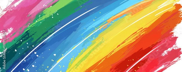 Obraz A hand-drawn rainbow with vibrant brush strokes, depicting a colorful weather pattern in abstract style.