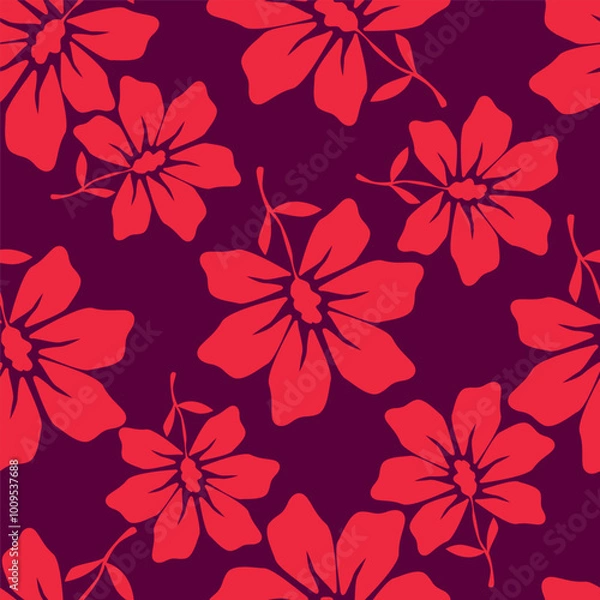 Fototapeta Beautiful pattern with flowers and leaf. Floral vector illustration.