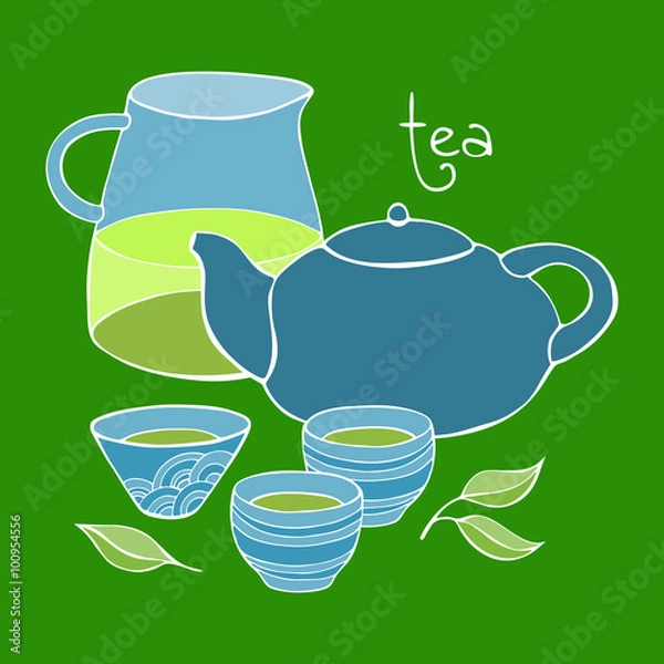 Fototapeta Cute tea set. Vector image.