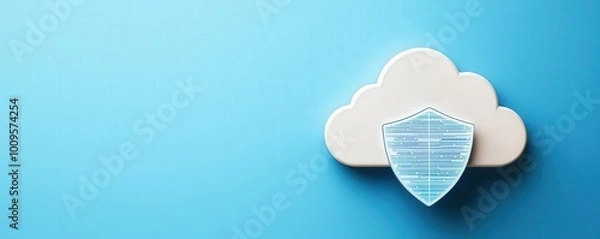 Fototapeta A modern illustration of cloud security featuring a shield overlay on a cloud, symbolizing digital protection and data security.
