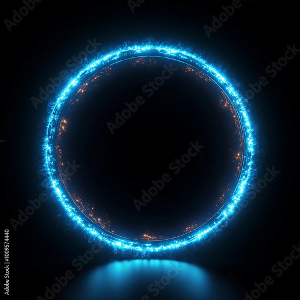 Obraz A blue neon circle on a black background