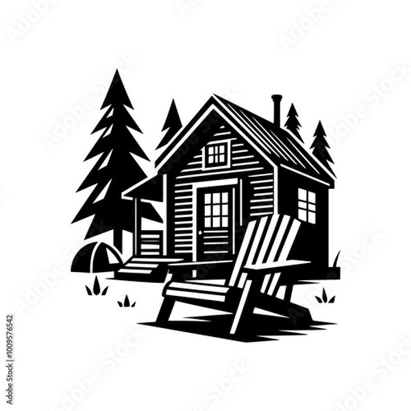 Obraz Rustic Cabin Retreat with Adirondack Chairs