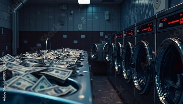 Fototapeta Money Laundering Visualized in a Laundromat Ai generated Images