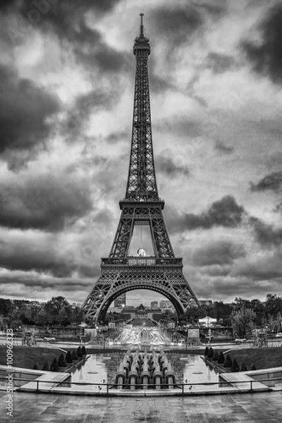 Fototapeta Eiffel Tower (Tour Eiffel) in Paris, France. Black and white photo...