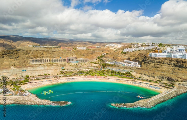 Fototapeta Aerial drone shot of the Amadores Beach in Mogan in Gran Canaria.