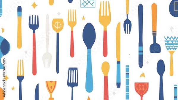 Fototapeta Flat Hanukkah Cutlery Icon Set for Festive Dining, PNG File, Isolated on White