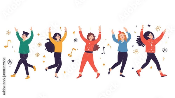 Fototapeta Flat Hanukkah Dancing People Icon Set for Joyous Celebrations, PNG File, Isolated on White