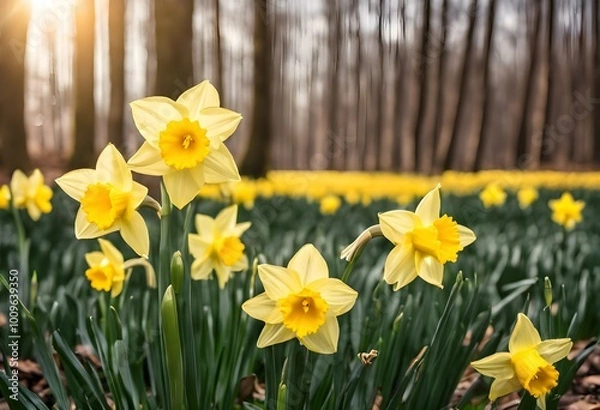Fototapeta Daffodils in the wood