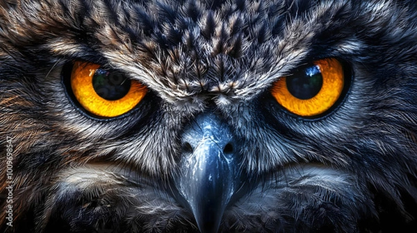 Fototapeta Majestic Owl Staring Intently Sharp Eyes Beautiful Feathers Wildlife Nature Close-Up