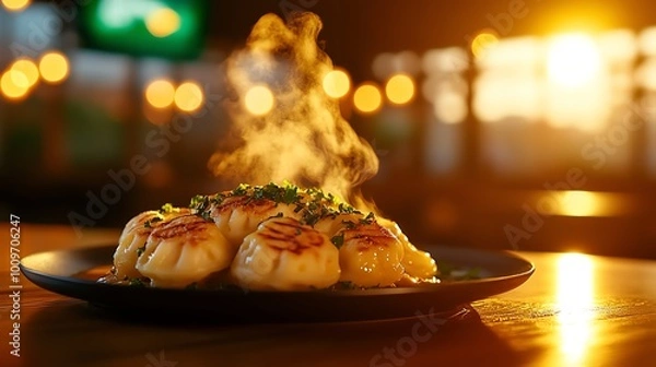 Fototapeta Hearty Polish pierogi, dumplings filled with potato, cheese, or sauerkraut