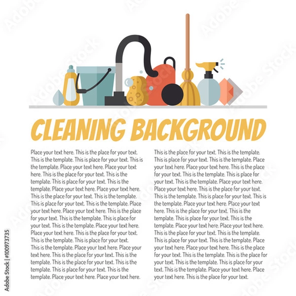 Fototapeta Cleaning flat multicolored vector background with place for your text. Modern minimalistic design. 