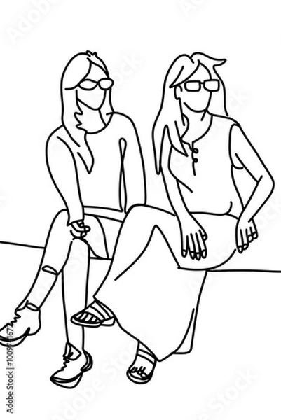 Obraz One continuous line drawing, a girl sitting and drinking  	