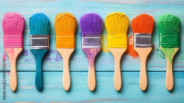 Obraz Vibrant Colorful Paint Brushes Artistic Display Creative Painting Art Supplies