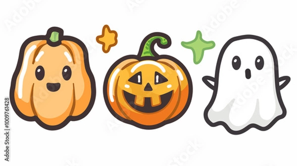 Fototapeta Cute Halloween Pumpkin, Jack-o’-Lantern, and Ghost Icon