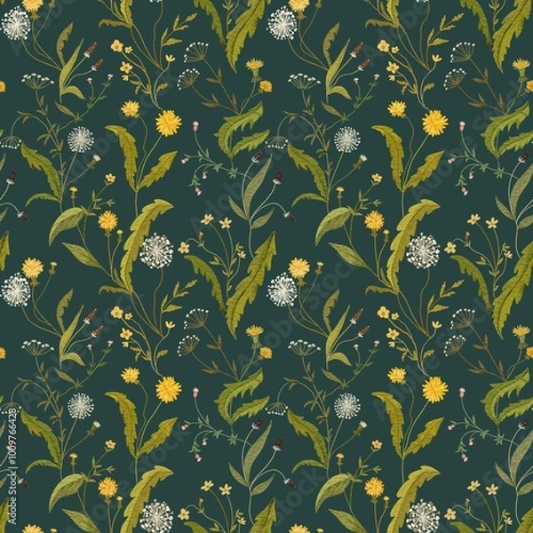 Obraz Watercolor seamless pattern with wildflowers