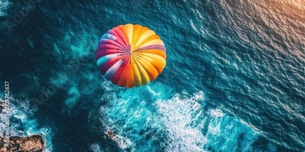Fototapeta a colorful parachute flying over the ocean