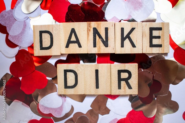 Fototapeta Thank You lettering in german language DANKE DIR. Thank You Card. Thanks Giving, greetings.