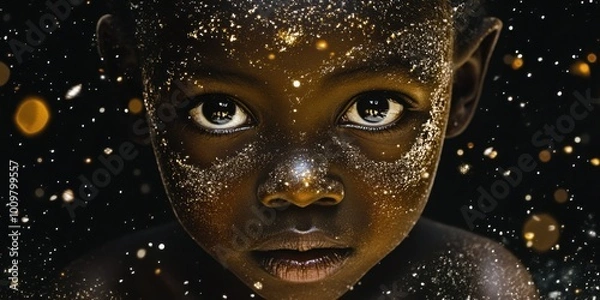 Fototapeta a young boy with a glittery face