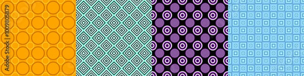 Fototapeta Seamless geometric threetone pattern set