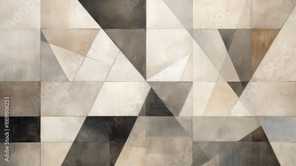 Fototapeta Abstract Geometric Shapes in Neutral Tones on Textured Paper, Featuring Muted Grays and Beiges with Subtle Gradients