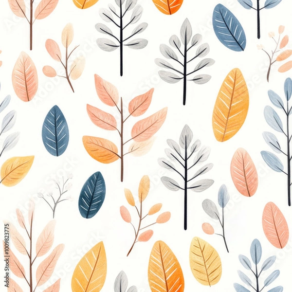 Fototapeta Watercolor-inspired abstract leaves in pastel tones, creating a soft and delicate pattern. Ideal for nature-themed projects, textiles, and modern design.
