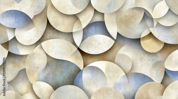 Fototapeta Abstract Geometric Shapes in Neutral Tones on Textured Paper, Featuring Muted   blue with Subtle Gradients