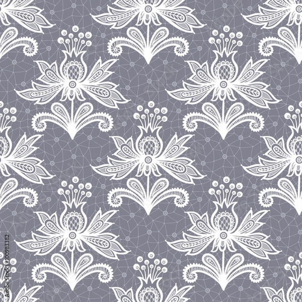 Obraz White lace flower isolated on Gray background. Vector illustration, fully editable, vector objects separated and grouped. Editable EPS 10 Vector illustrations.