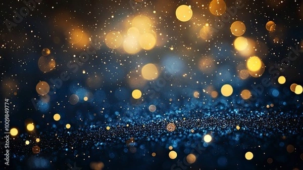 Fototapeta blackground of abstract glitter lights. blue, gold and black. de focused. banner with generative ai