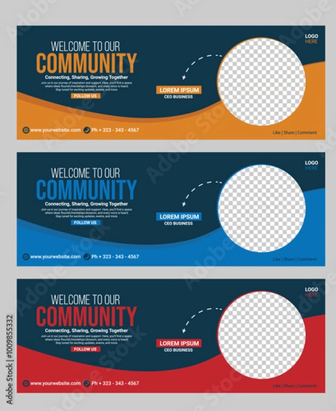 Obraz Vector abstract design banner template. Facebook Header Design. Red, Blue and Yellow Modern three banners vector editable template.