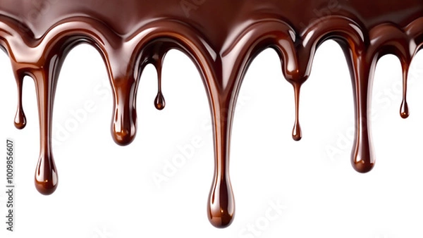 Obraz Dark chocolate drips isolated on white background