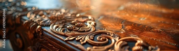 Fototapeta Handcrafted furniture making with intricate designs, artistic and rustic, Artisan, Soft tones, Photograph, Handmade beauty