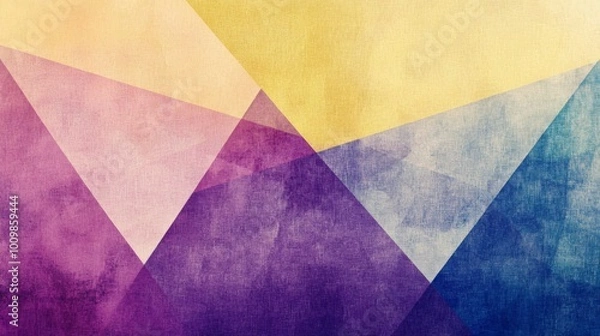 Fototapeta blending pastel hues of yellow, purple, and blue Tones Geometric Triangles Grainy Texture. background with Subtle Gradients and Muted Colors 