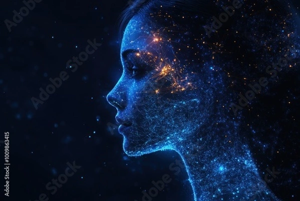 Fototapeta Digital Portrait of a Woman Made of Light
